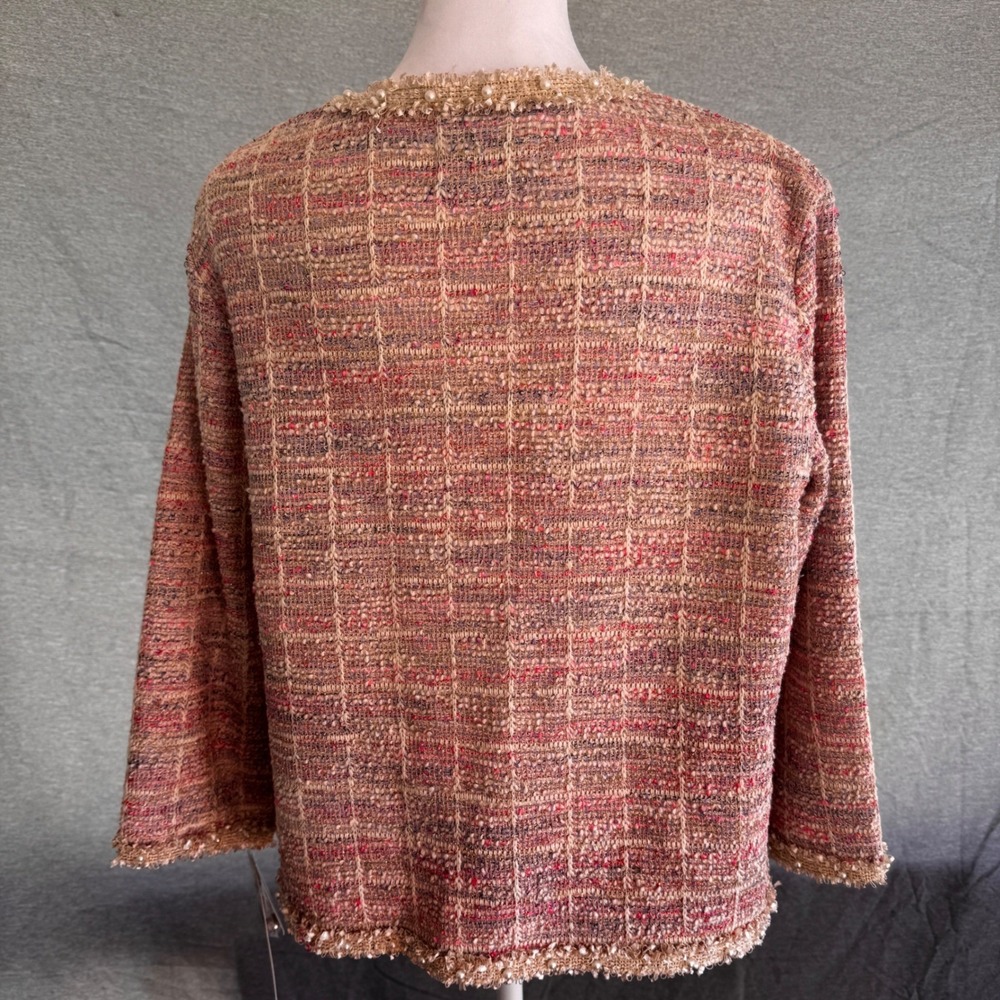 Alfred Dunner Magnolia Springs Tweed Cardigan Jacket Pink Multi Pearl Trim PS - Picture 5 of 10